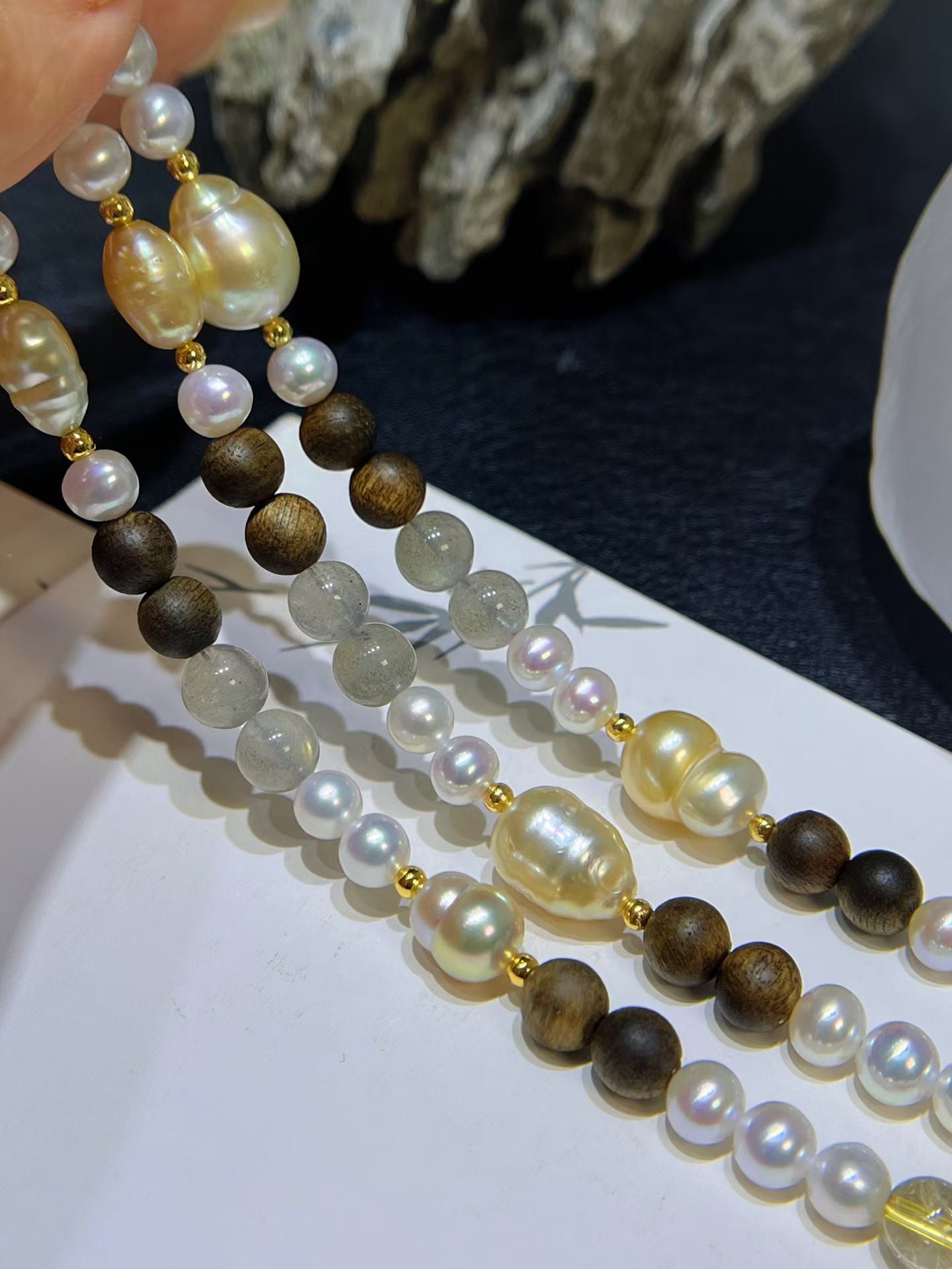 South Sea Baroque Gold Pearl & Agarwood Bracelet