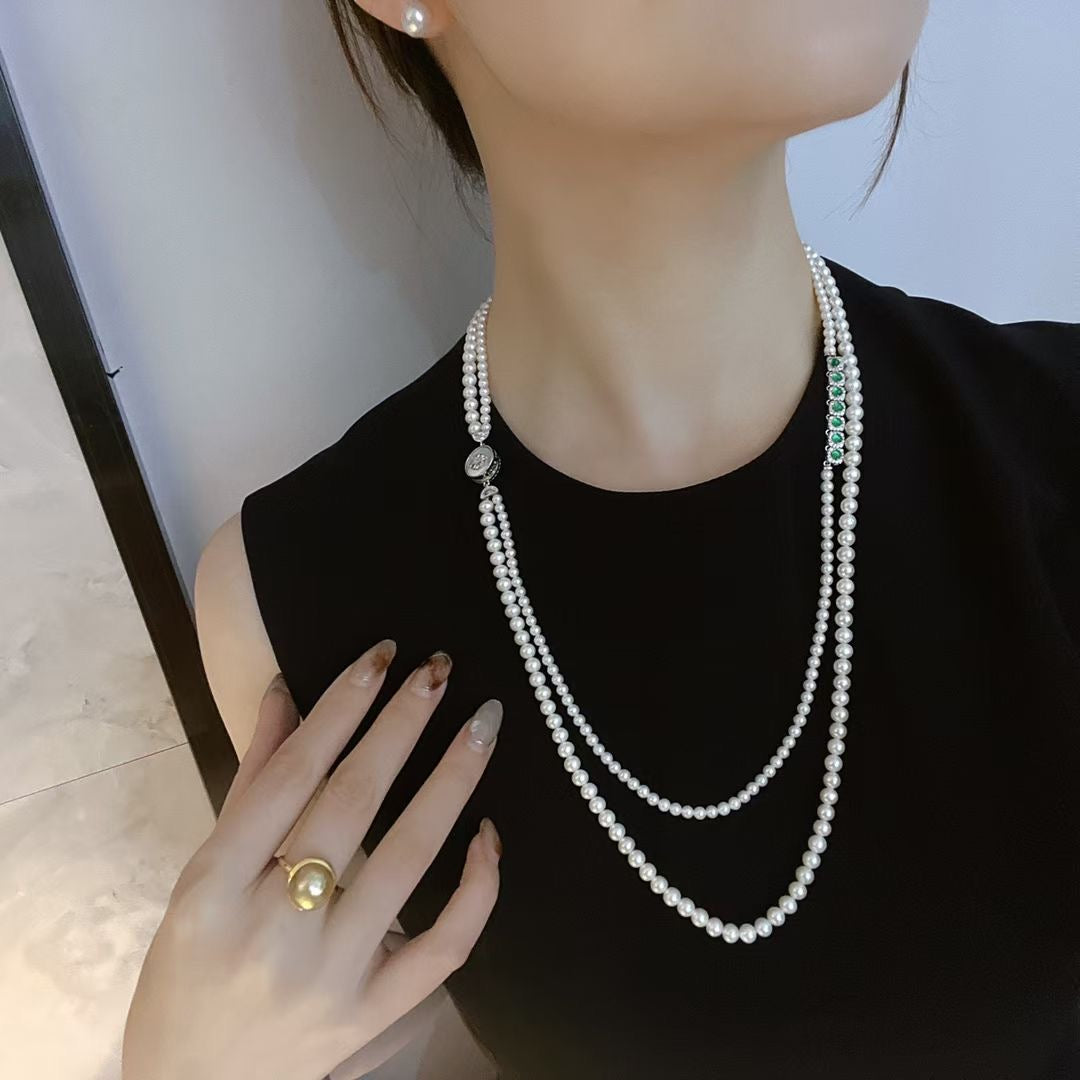 Natural Freshwater Pearl Double Layer Long Necklace
