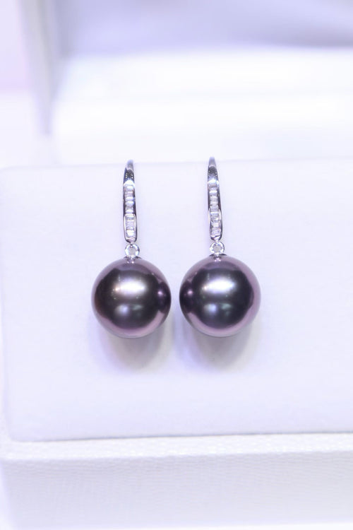 18K White Gold Diamond-Set 11.7mm Tahitian Black Pearl Earrings