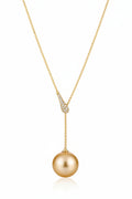 14.1mm Natural South Sea Golden Pearl Pendant Necklace in 18K Gold with Diamond Accents