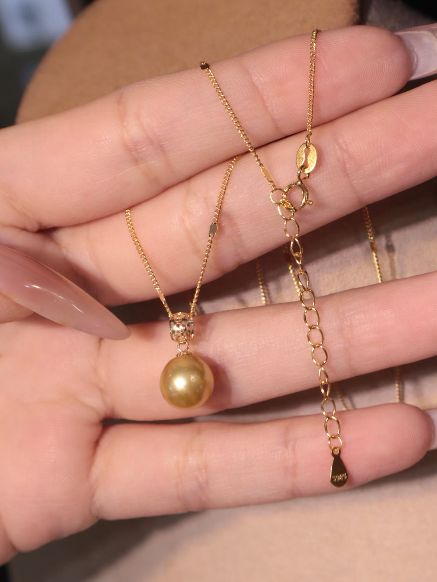 8–9mm Natural South Sea Golden Pearl Pendant Necklace