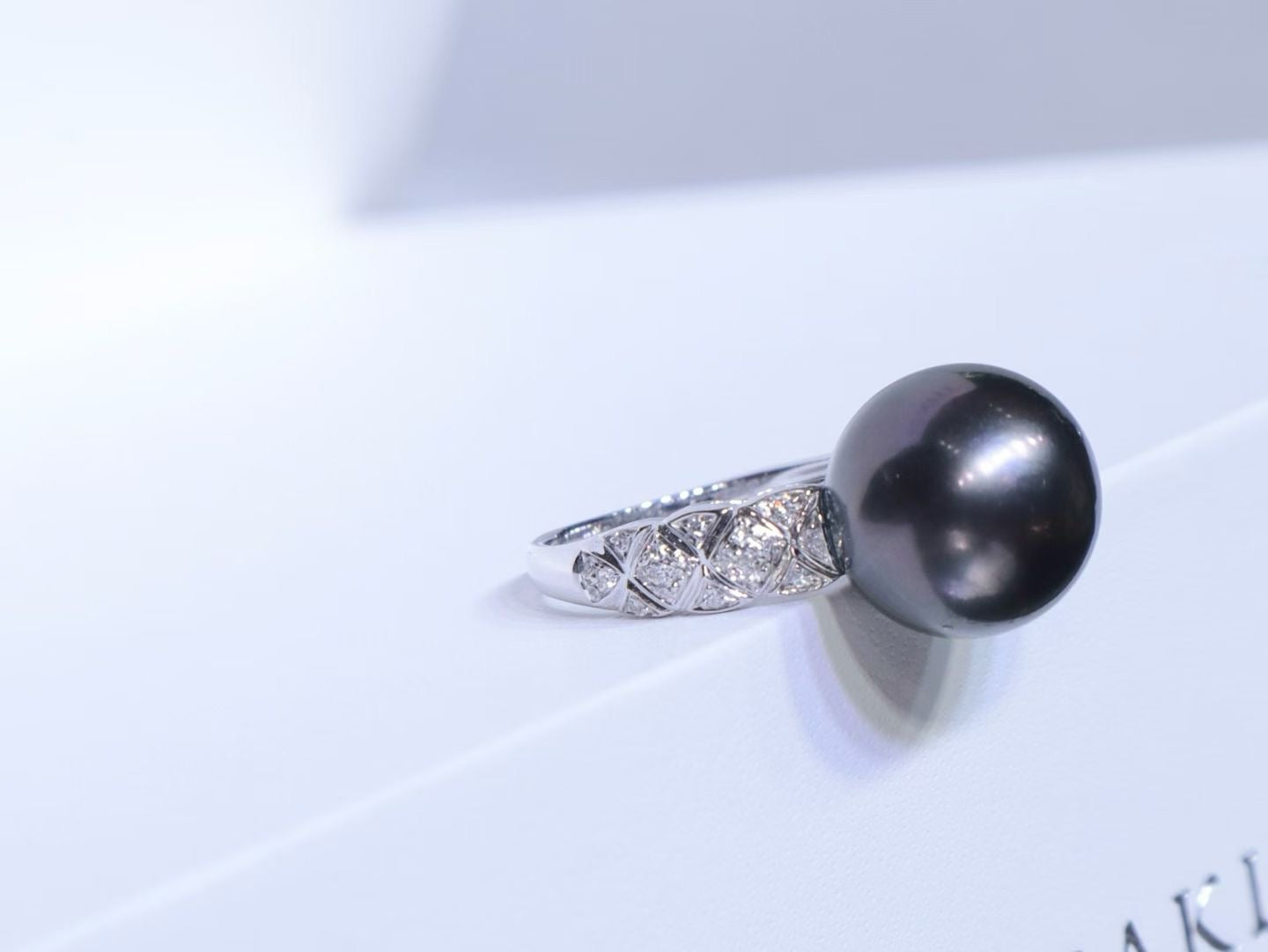 11mm Tahitian Black Pearl Ring in 18K White Gold with Diamond Accents