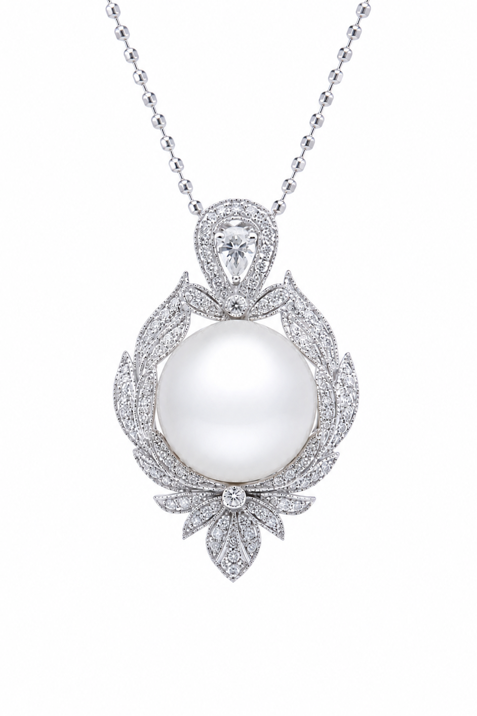 Australian South Sea Pearl Pendant Necklace in 18K White Gold with Diamond Accents