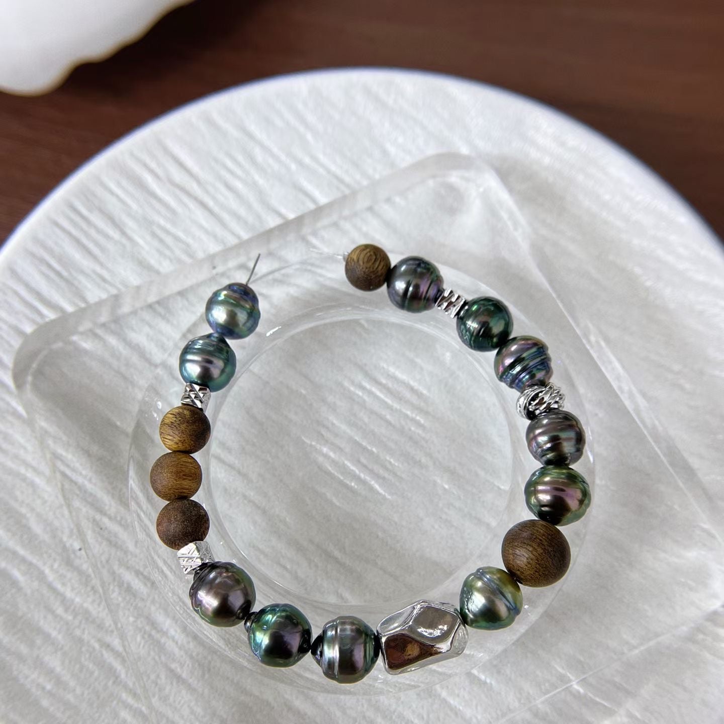 Tahitian Baroque Pearl and Agarwood Bracelet