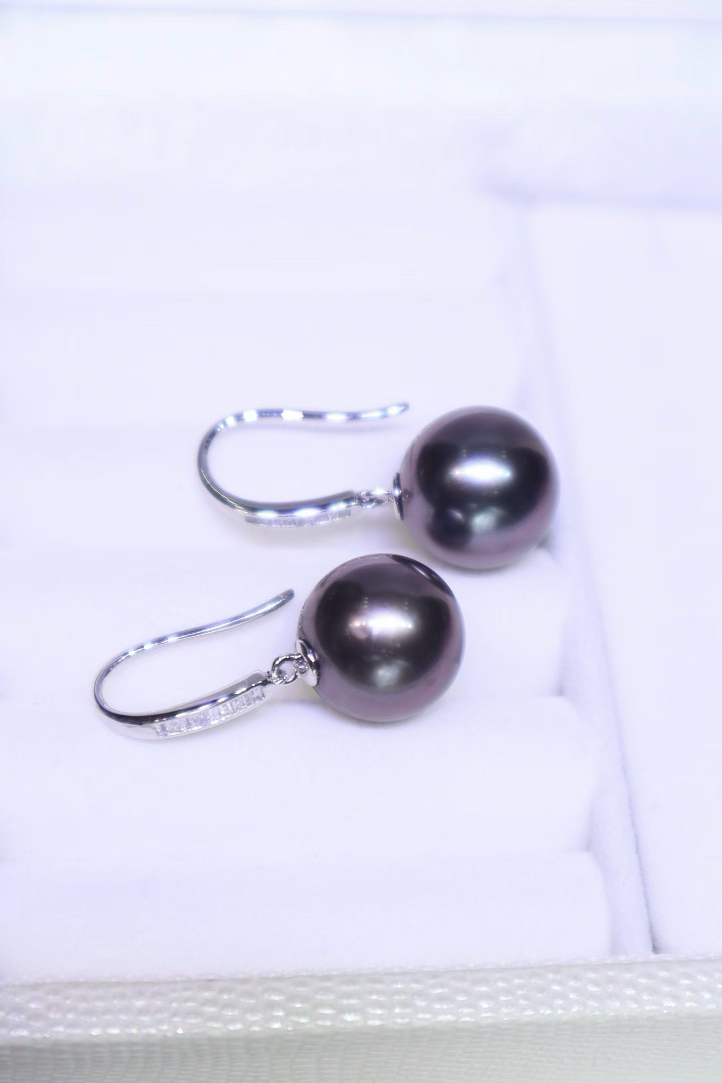 18K White Gold Diamond-Set 11.7mm Tahitian Black Pearl Earrings