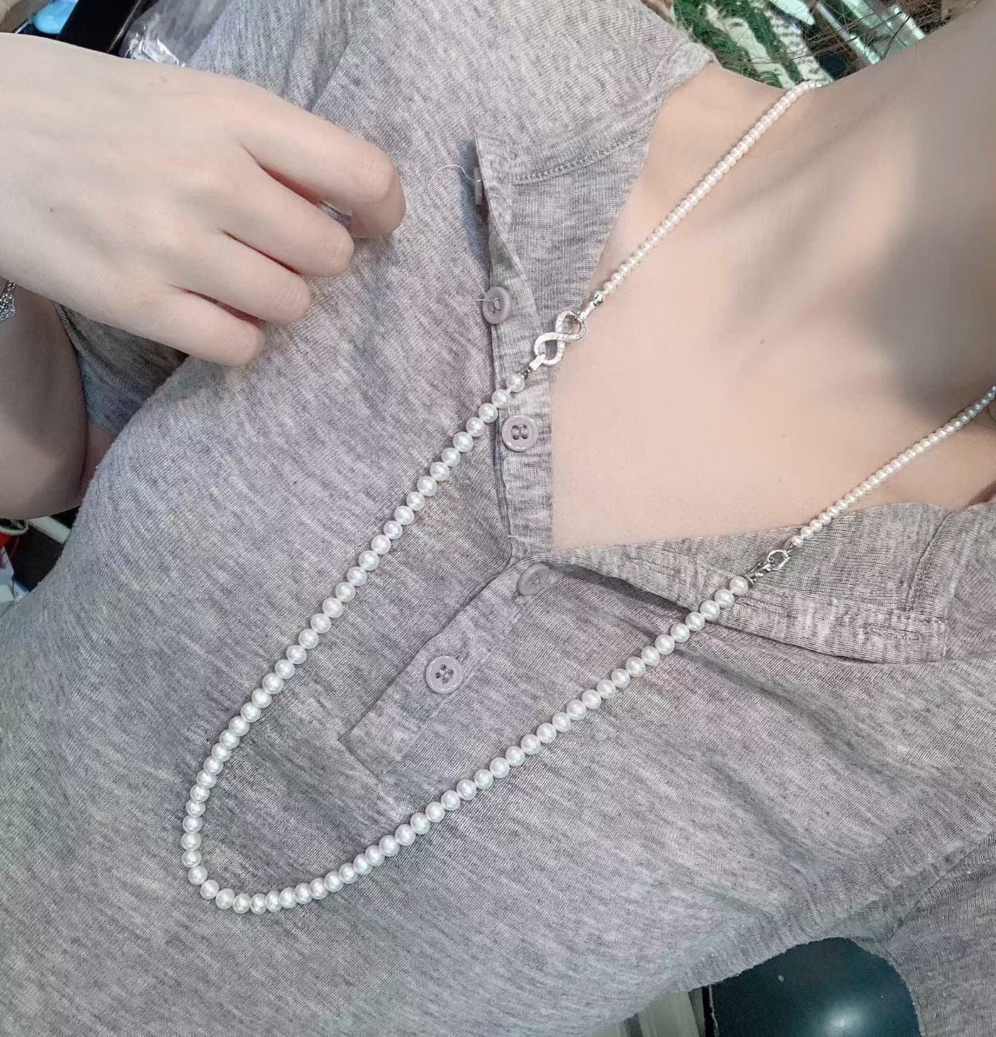 Versatile Double-row natural freshwater pearl necklace with an S925 sterling silver clasp