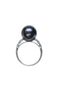 11mm Tahitian Black Pearl Ring in 18K White Gold with Diamond Accents