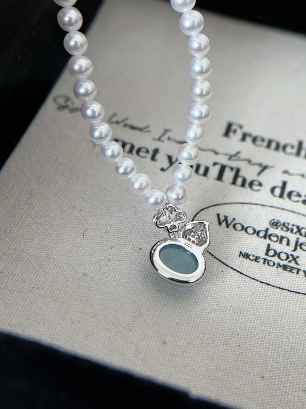 Freshwater Pearl Necklace with Aquamarine Gourd Pendant
