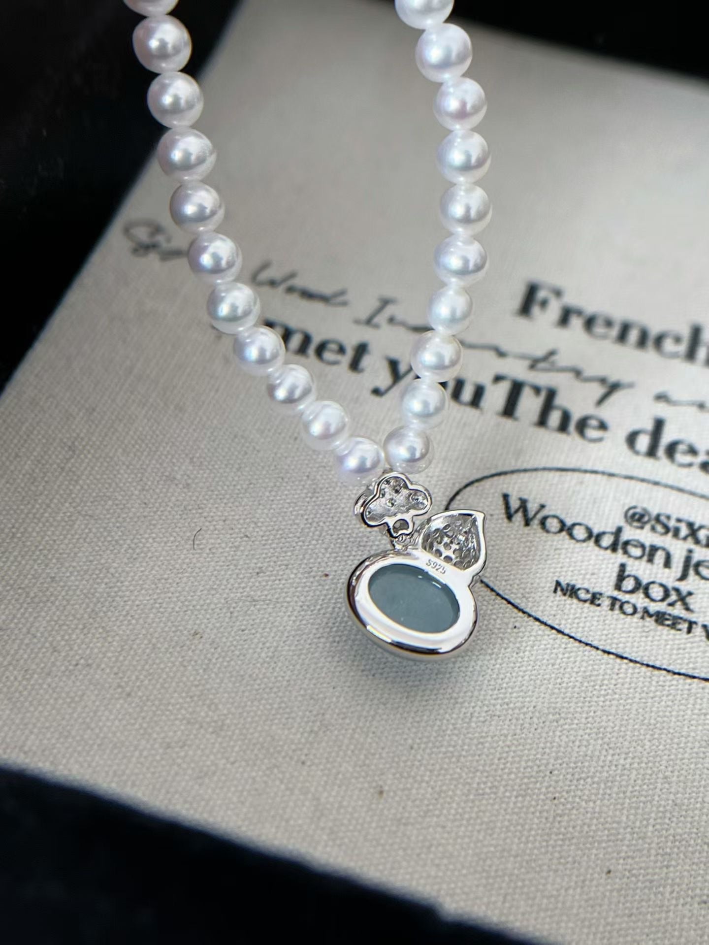 Freshwater Pearl Necklace with Aquamarine Gourd Pendant