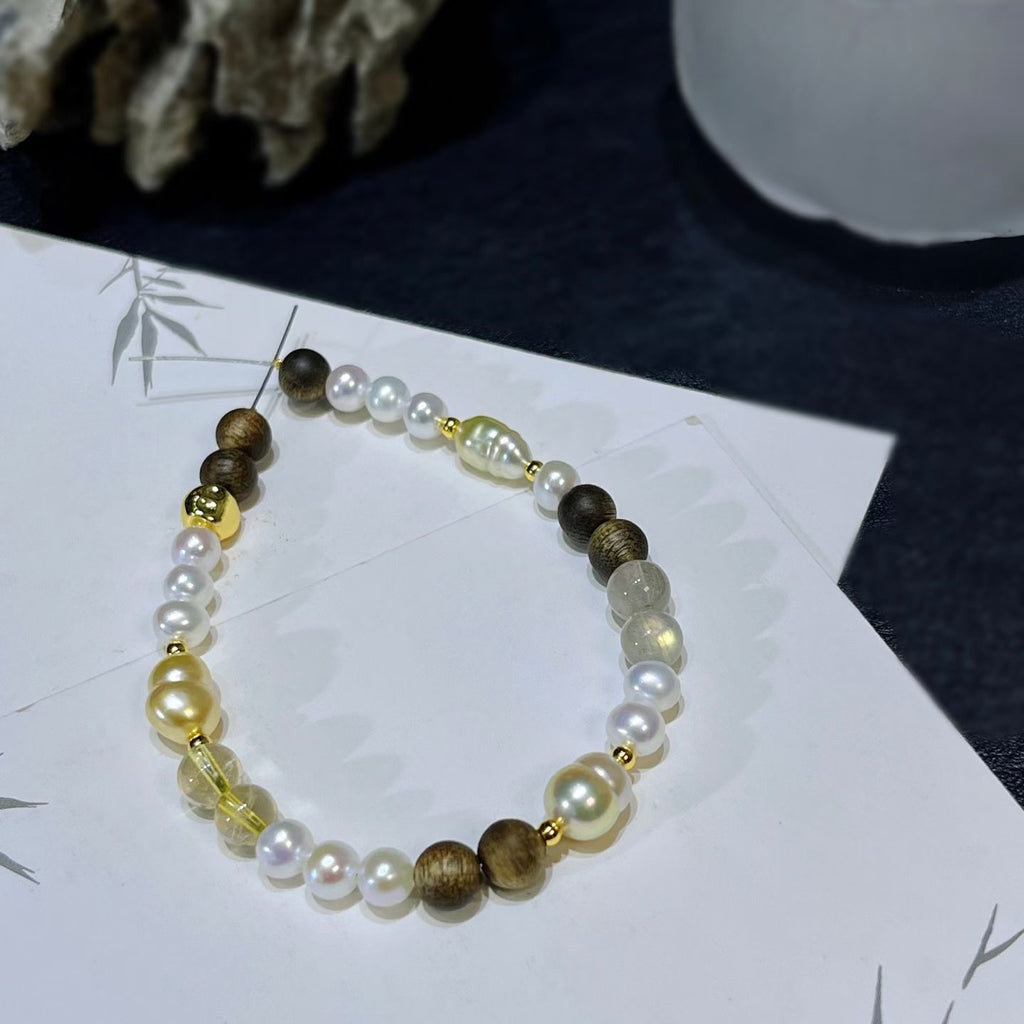 South Sea Baroque Gold Pearl & Agarwood Bracelet