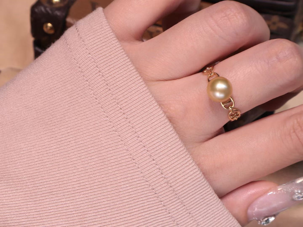 Natural South Sea Golden Pearl Open Ring in 18K Gold