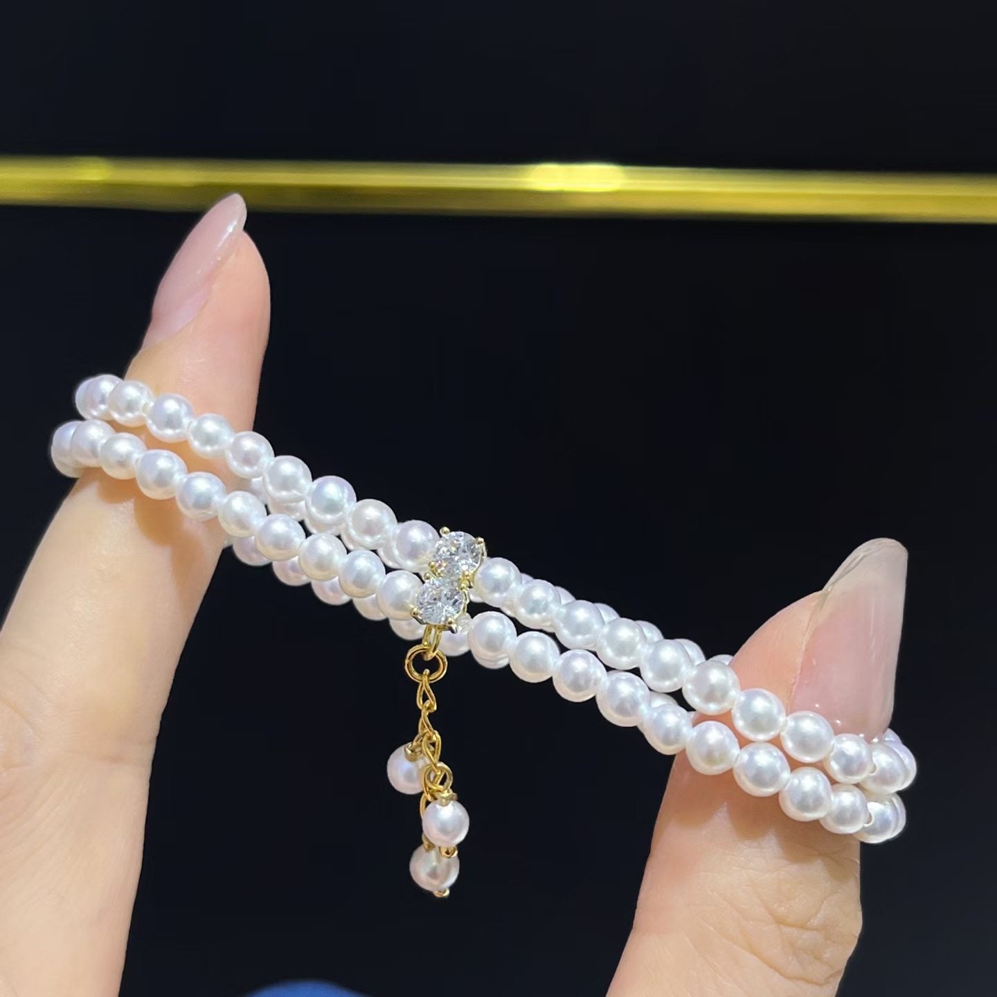 Natural Freshwater Double-Strand Pearl Tassel Bracelet