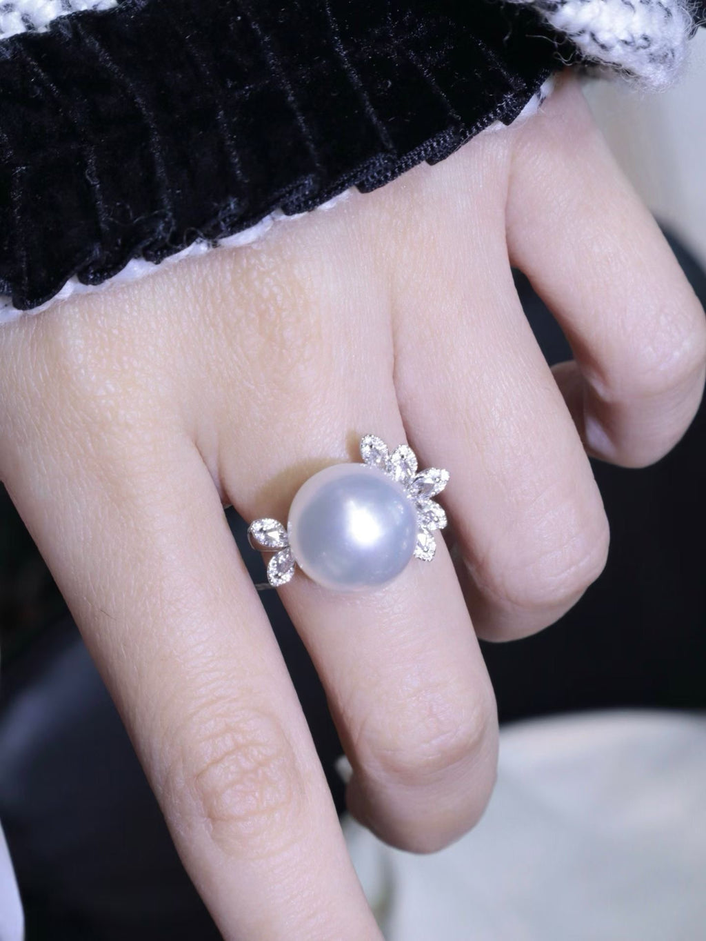 18K White Gold Diamond-Set 12.7mm Australian South Sea Pearl Ring