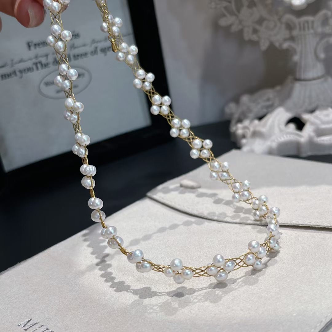 Lace Woven Natural Freshwater Pearl Choker Necklace