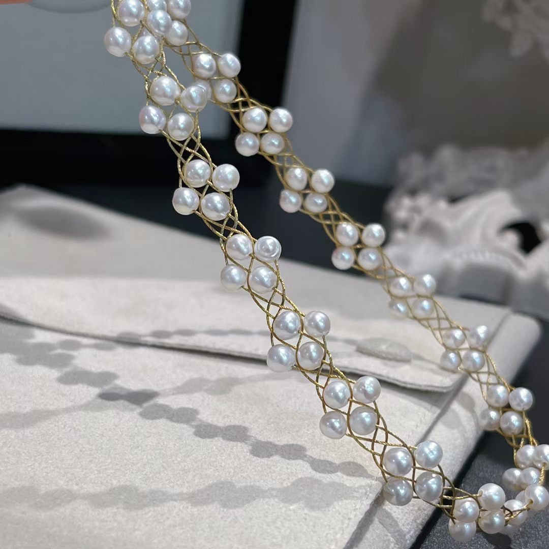 Lace Woven Natural Freshwater Pearl Choker Necklace