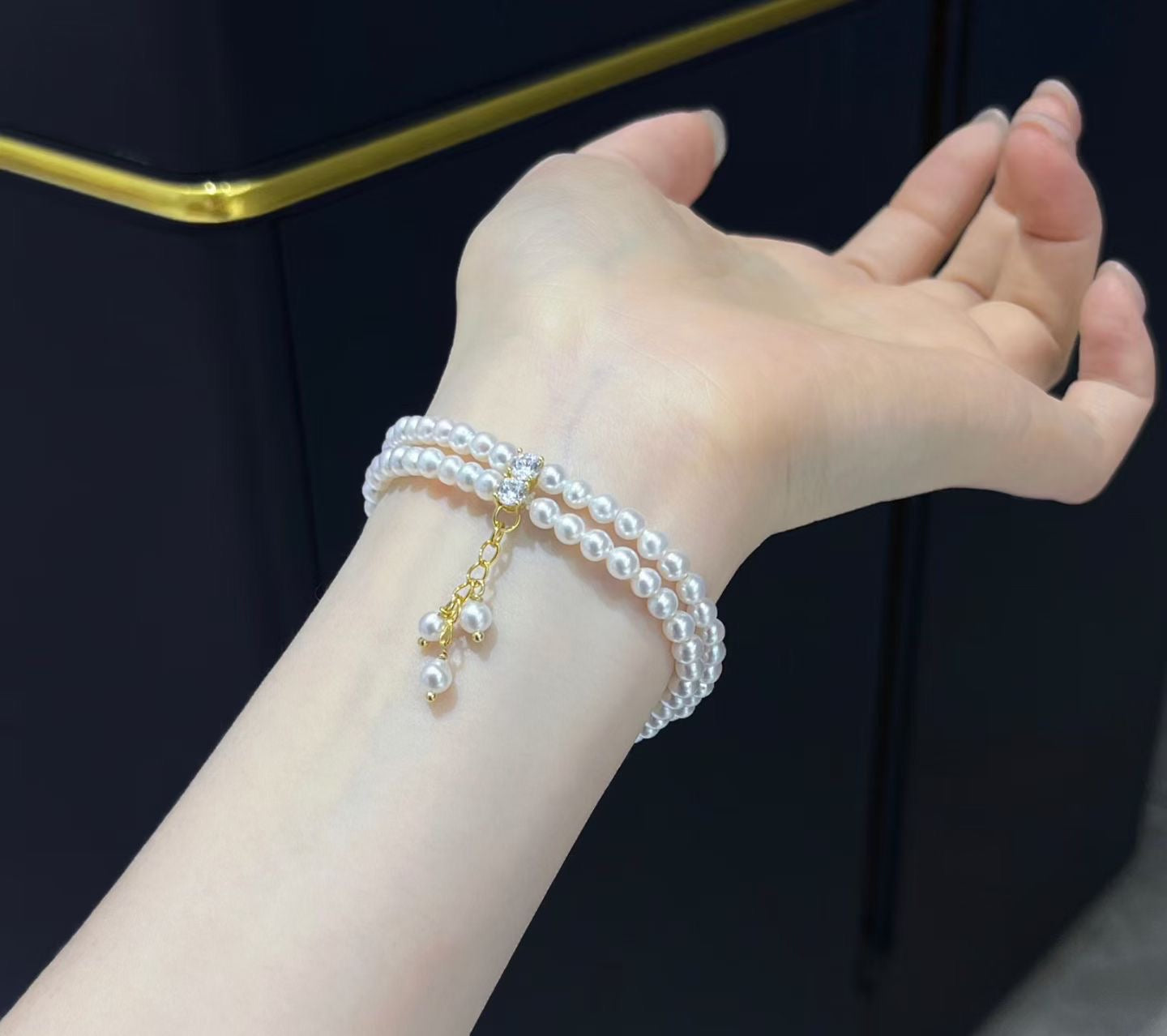 Natural Freshwater Double-Strand Pearl Tassel Bracelet
