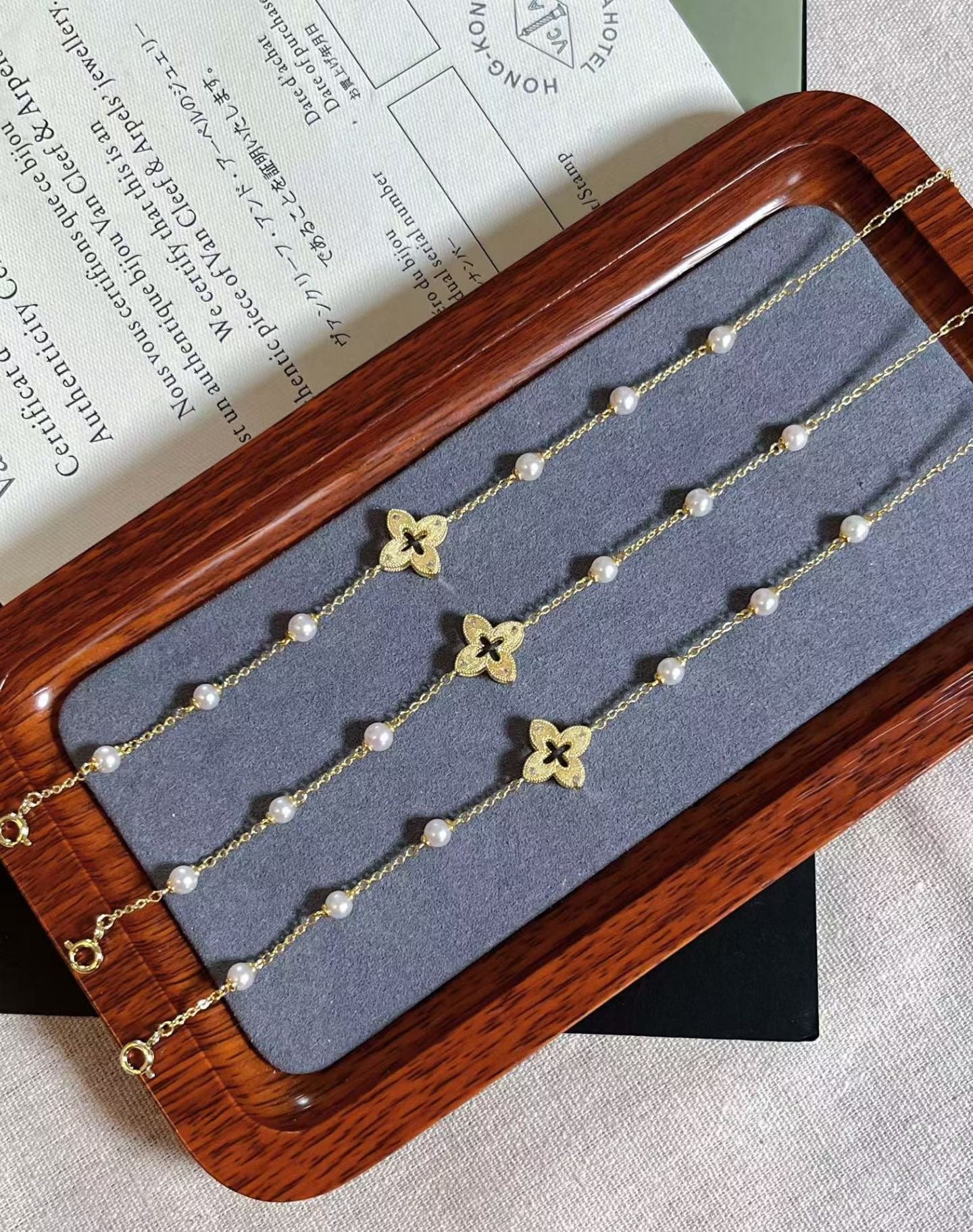 Natural Freshwater Pearl Four-Leaf Clover Charm Bracelet