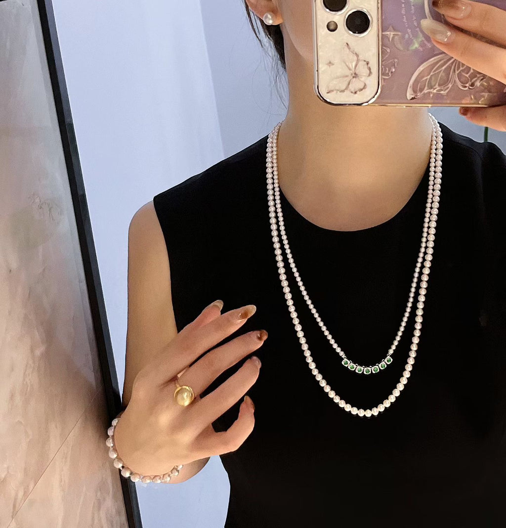 Natural Freshwater Pearl Double Layer Long Necklace
