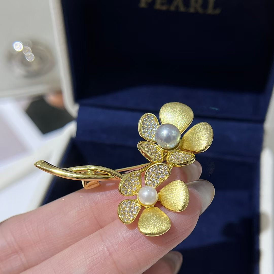 Golden Floral Freshwater Pearl Brooch