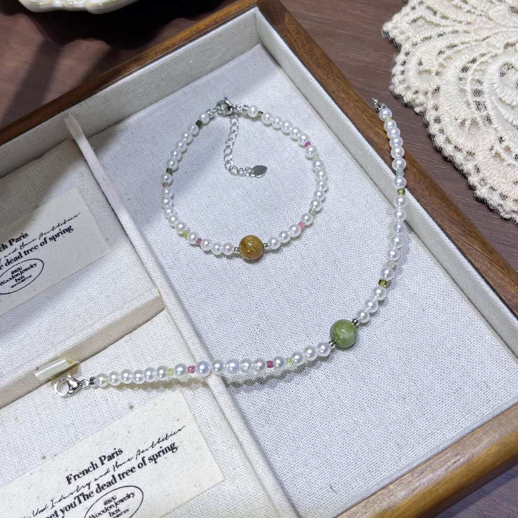 Natural Tourmaline and Freshwater Pearl Bracelet