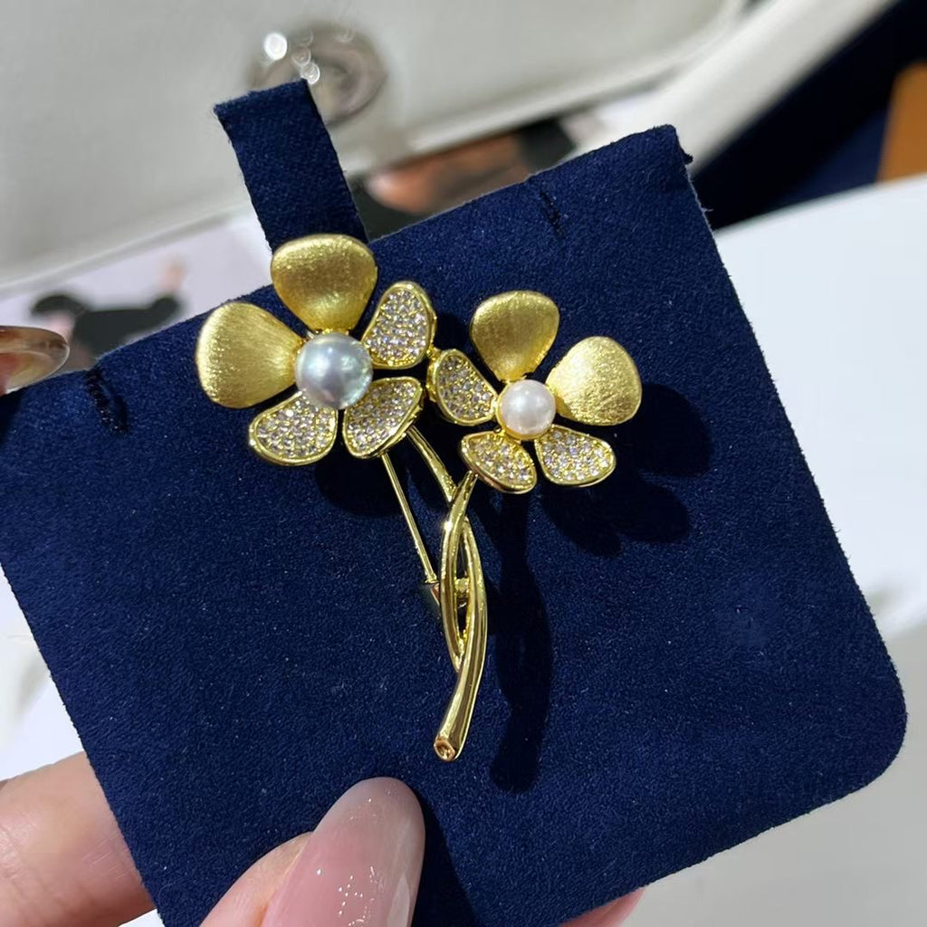 Golden Floral Freshwater Pearl Brooch