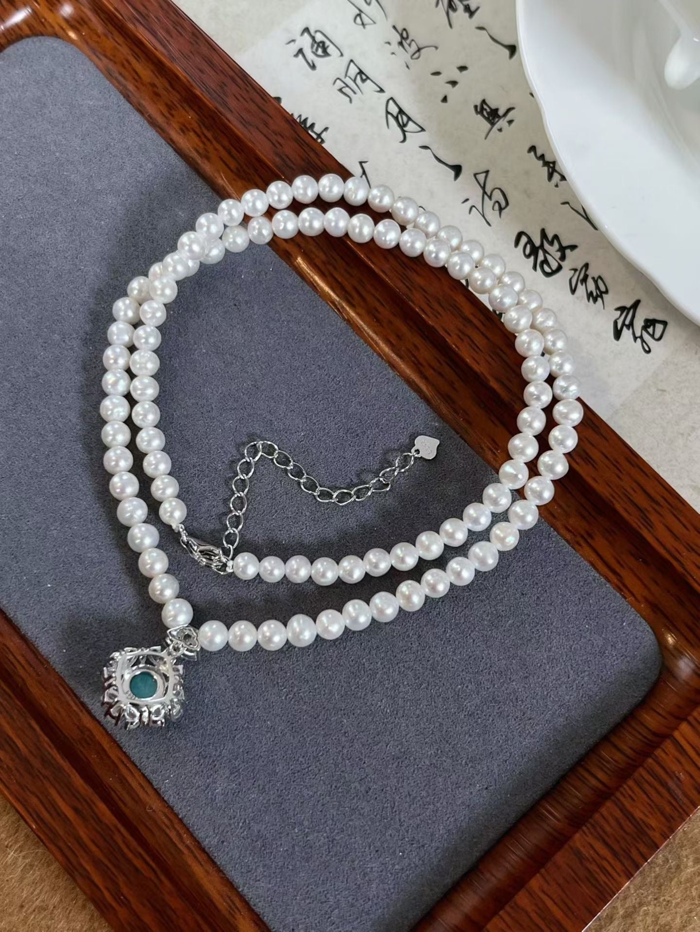 Freshwater Pearl Necklace with Amazonite Pendant
