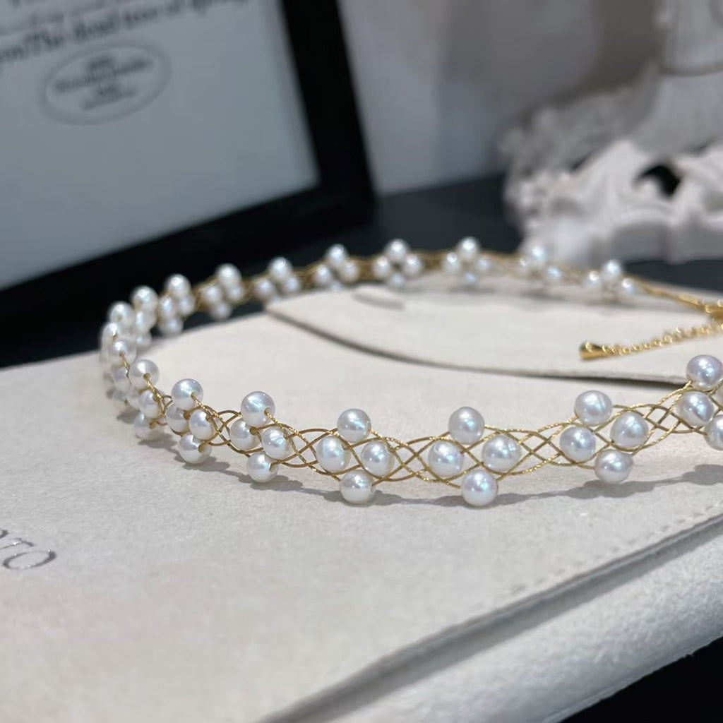 Lace Woven Natural Freshwater Pearl Choker Necklace