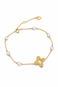 Natural Freshwater Pearl Four-Leaf Clover Charm Bracelet