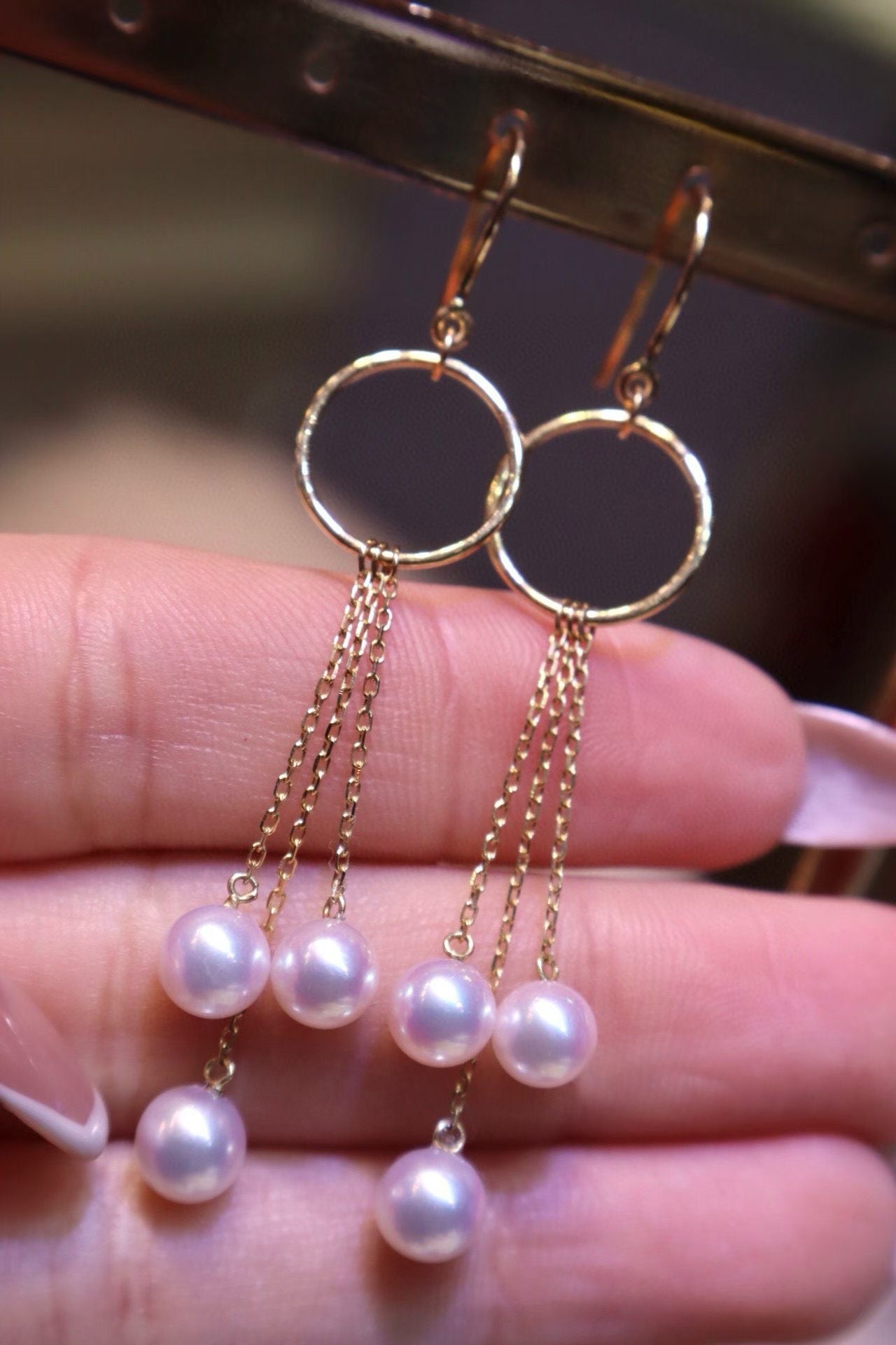 6–6.6mm Akoya Pearl Drop Earrings in 18K Gold