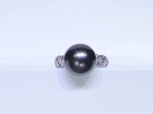 11mm Tahitian Black Pearl Ring in 18K White Gold with Diamond Accents