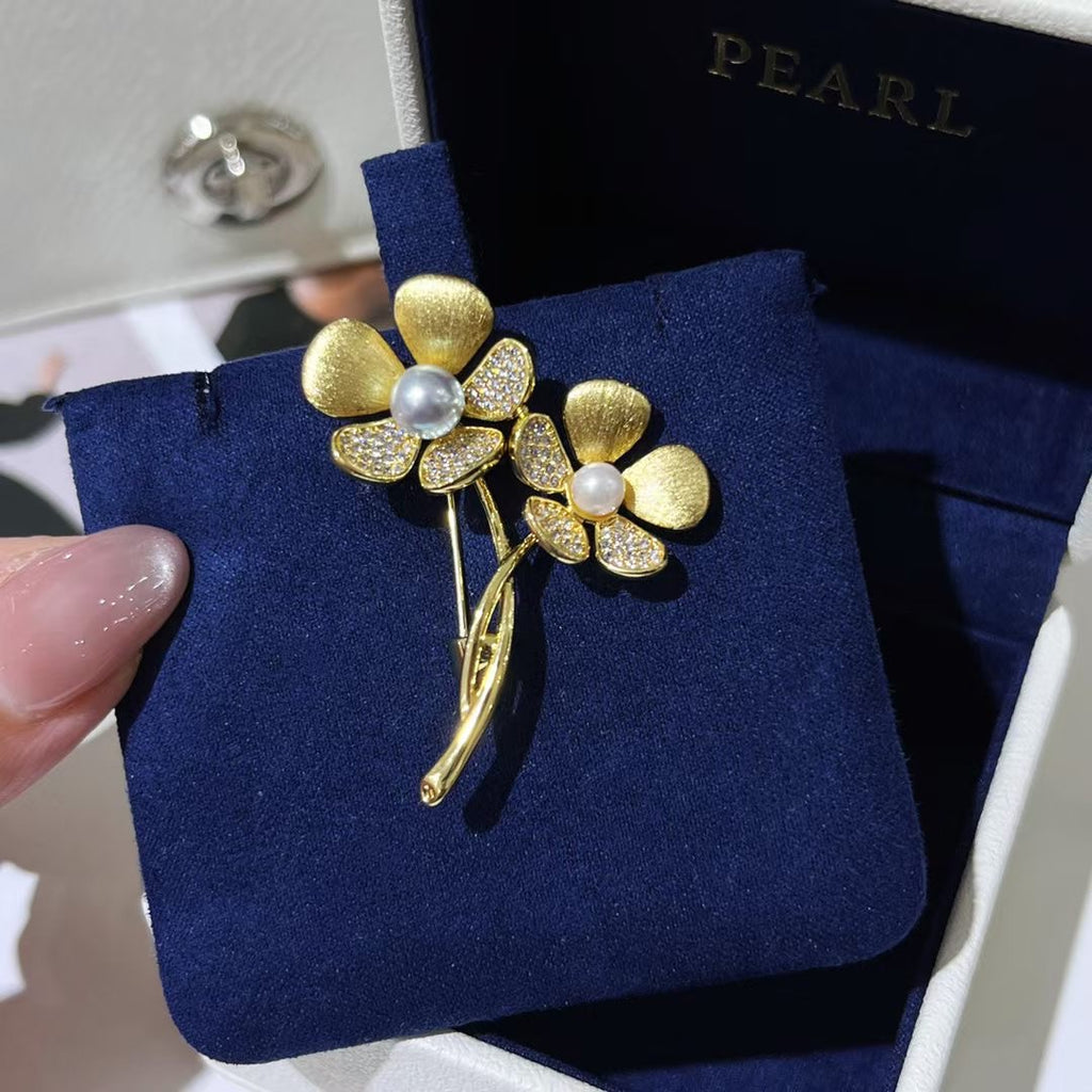 Golden Floral Freshwater Pearl Brooch