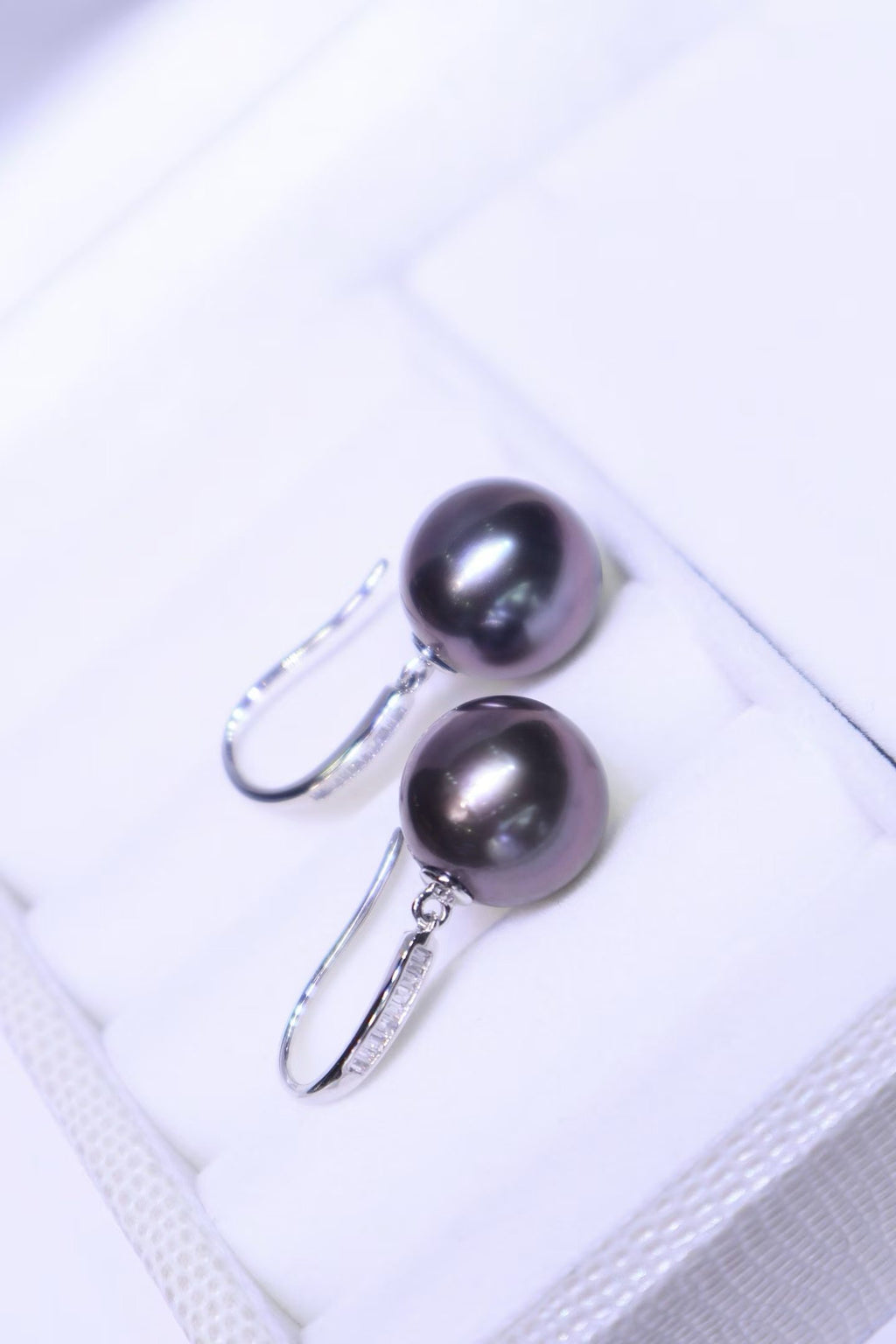18K White Gold Diamond-Set 11.7mm Tahitian Black Pearl Earrings