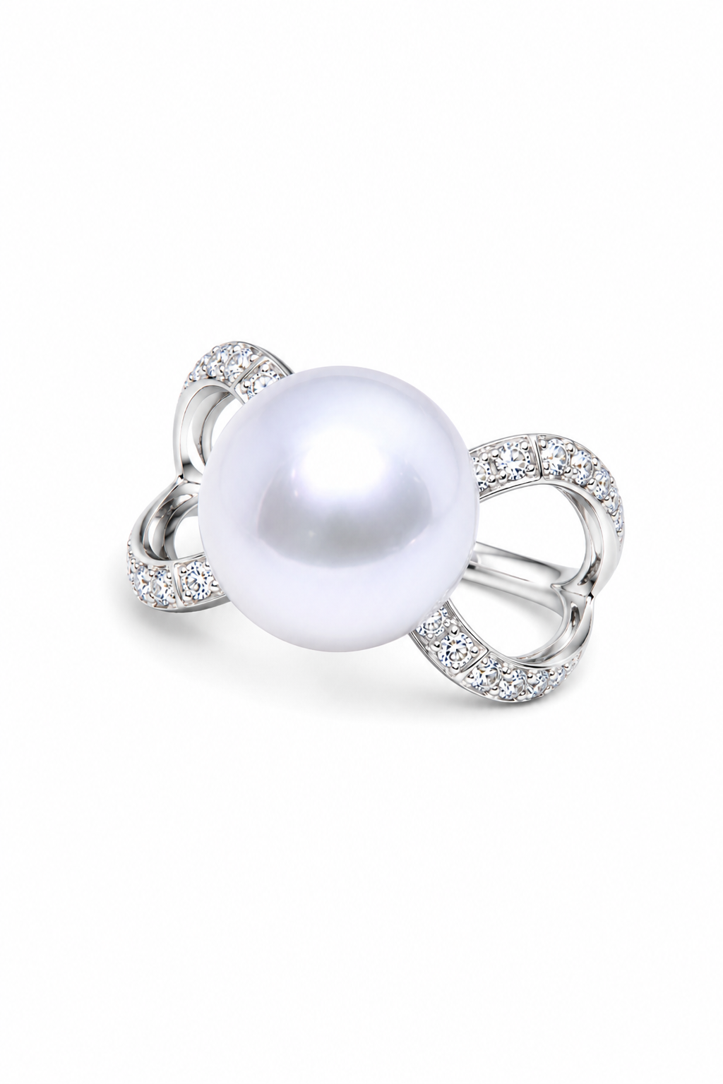 18K White Gold Diamond-Set Australian South Sea Pearl Ring