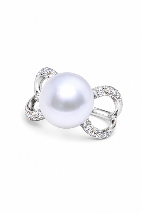 18K White Gold Diamond-Set Australian South Sea Pearl Ring