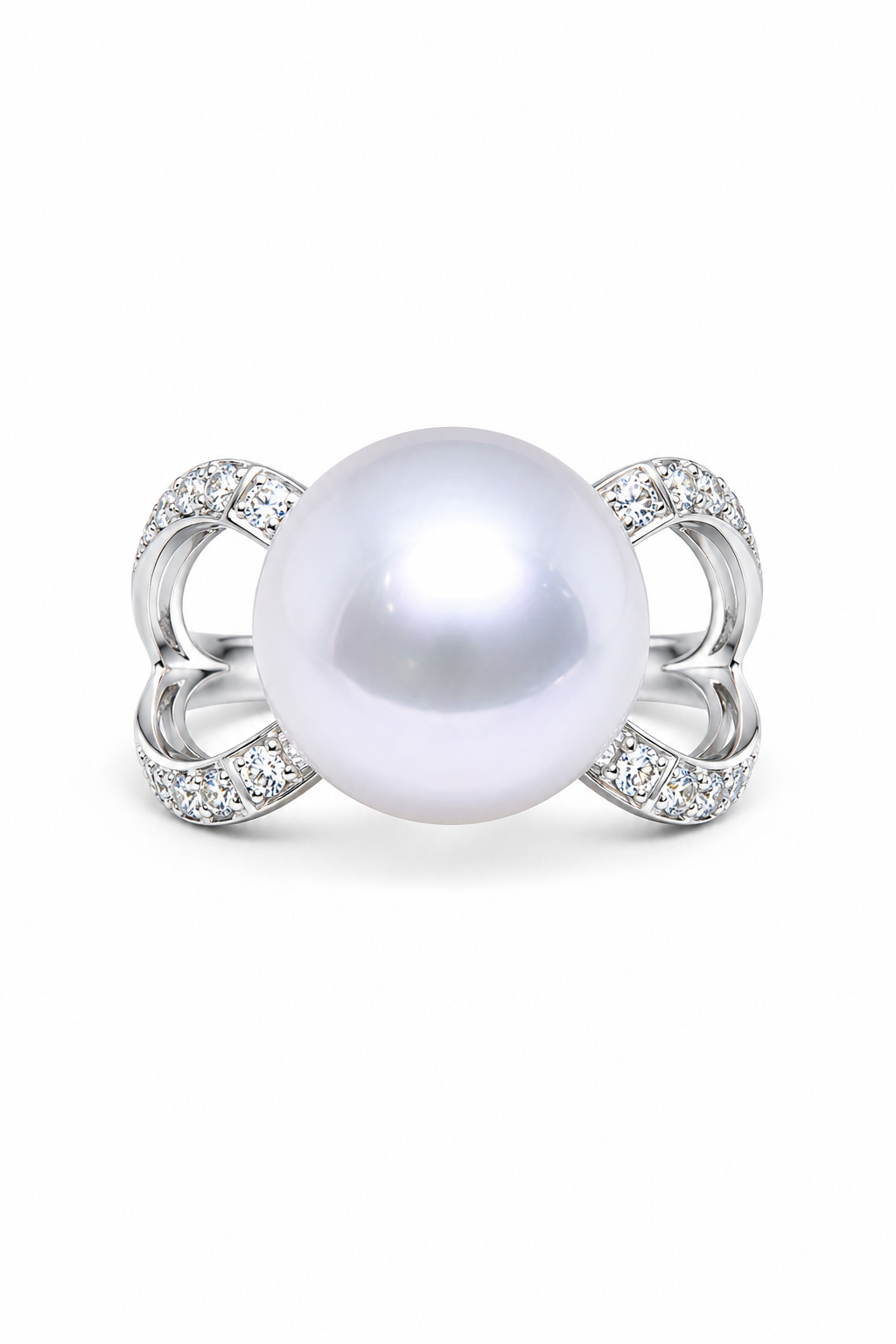 18K White Gold Diamond-Set Australian South Sea Pearl Ring