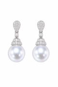 18K White Gold Diamond-Set 9mm Australian South Sea Pearl Stud Earrings