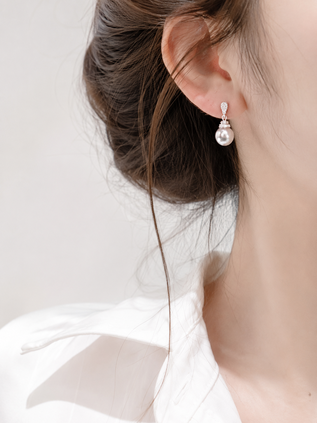 18K White Gold Diamond-Set 9mm Australian South Sea Pearl Stud Earrings