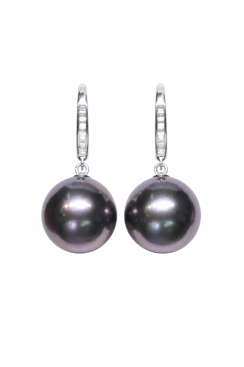 18K White Gold Diamond-Set 11.7mm Tahitian Black Pearl Earrings