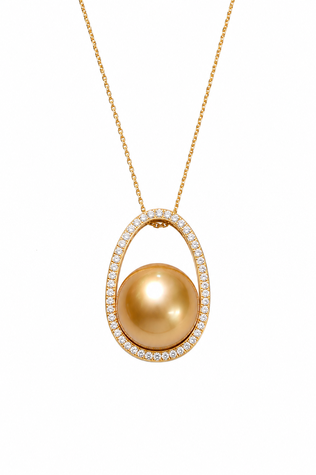 18K Gold Diamond Natural 14mm South Sea Golden Pearl Pendant Necklace