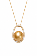 18K Gold Diamond Natural 14mm South Sea Golden Pearl Pendant Necklace