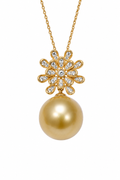 18K Gold Diamond Natural 14.3mm South Sea Golden Pearl Pendant Necklace