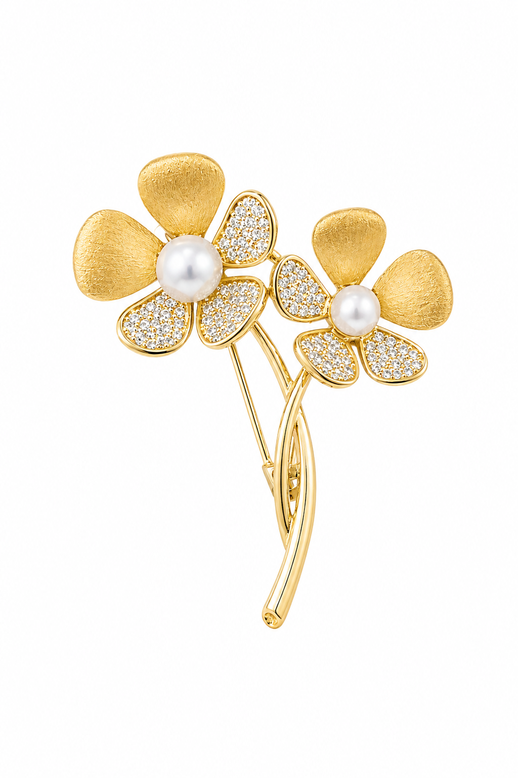 Golden Floral Freshwater Pearl Brooch