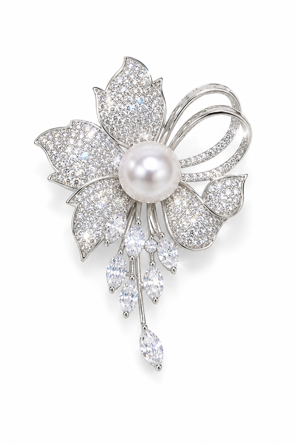 Silver Floral Freshwater Pearl Brooch