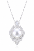 Australian South Sea Pearl Pendant Necklace in 18K White Gold with Diamond Accents