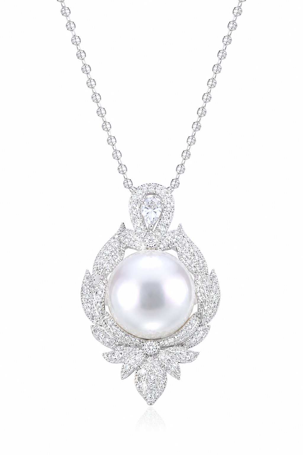 Australian South Sea Pearl Pendant Necklace in 18K White Gold with Diamond Accents