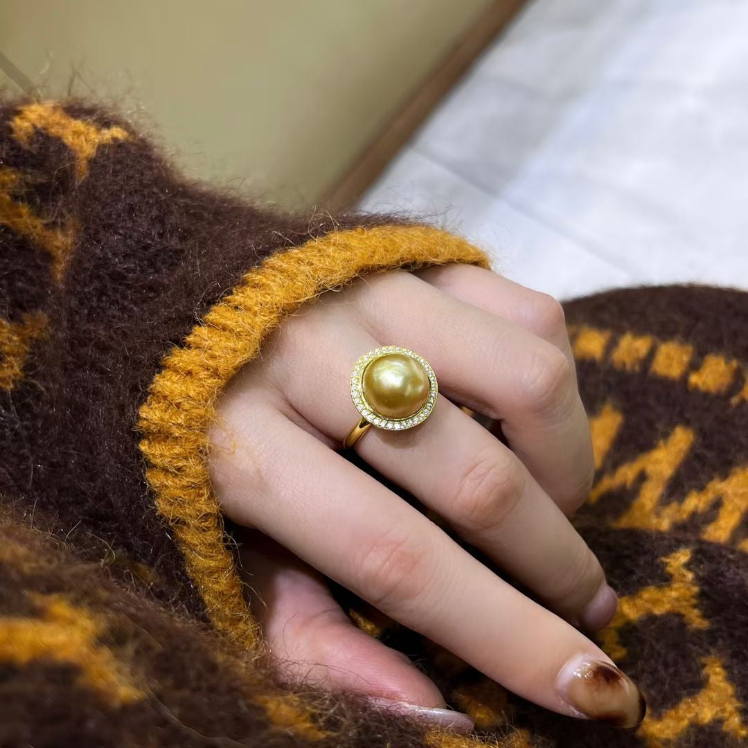 Natural South Sea Golden Baroque Pearl Ring