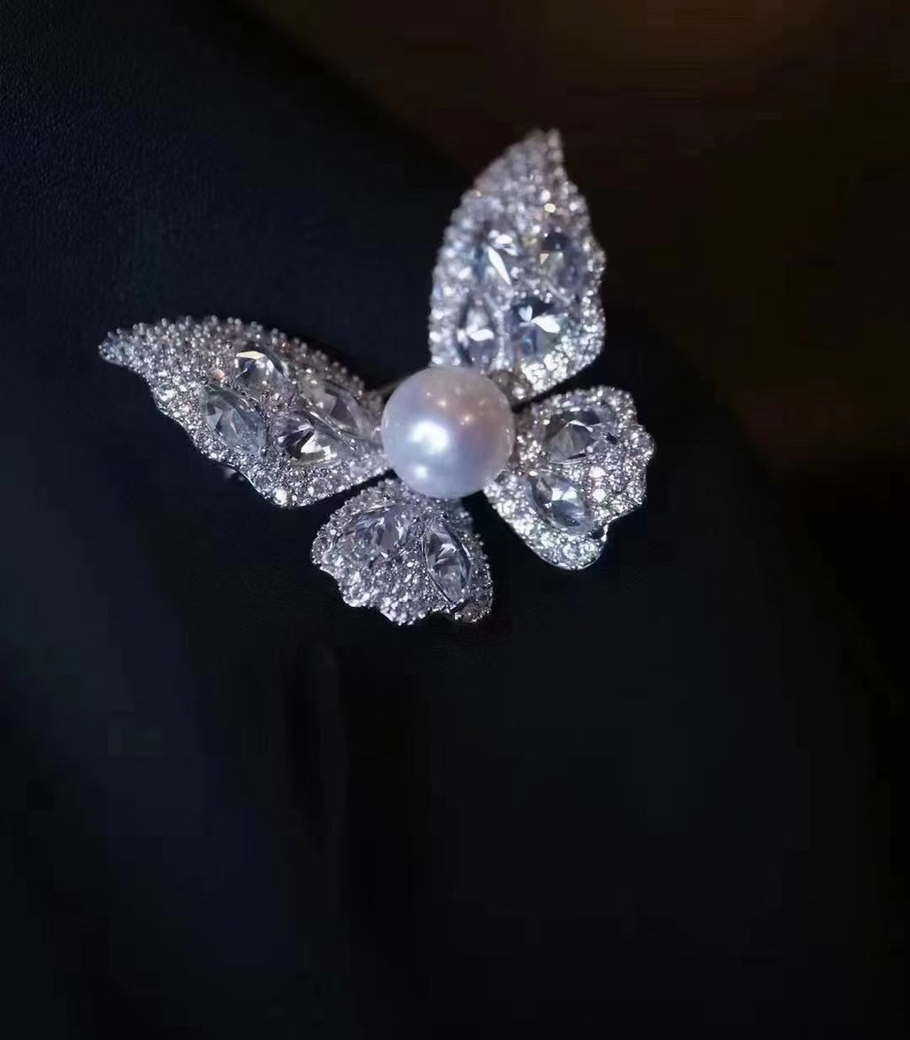 Freshwater Pearl Butterfly Brooch