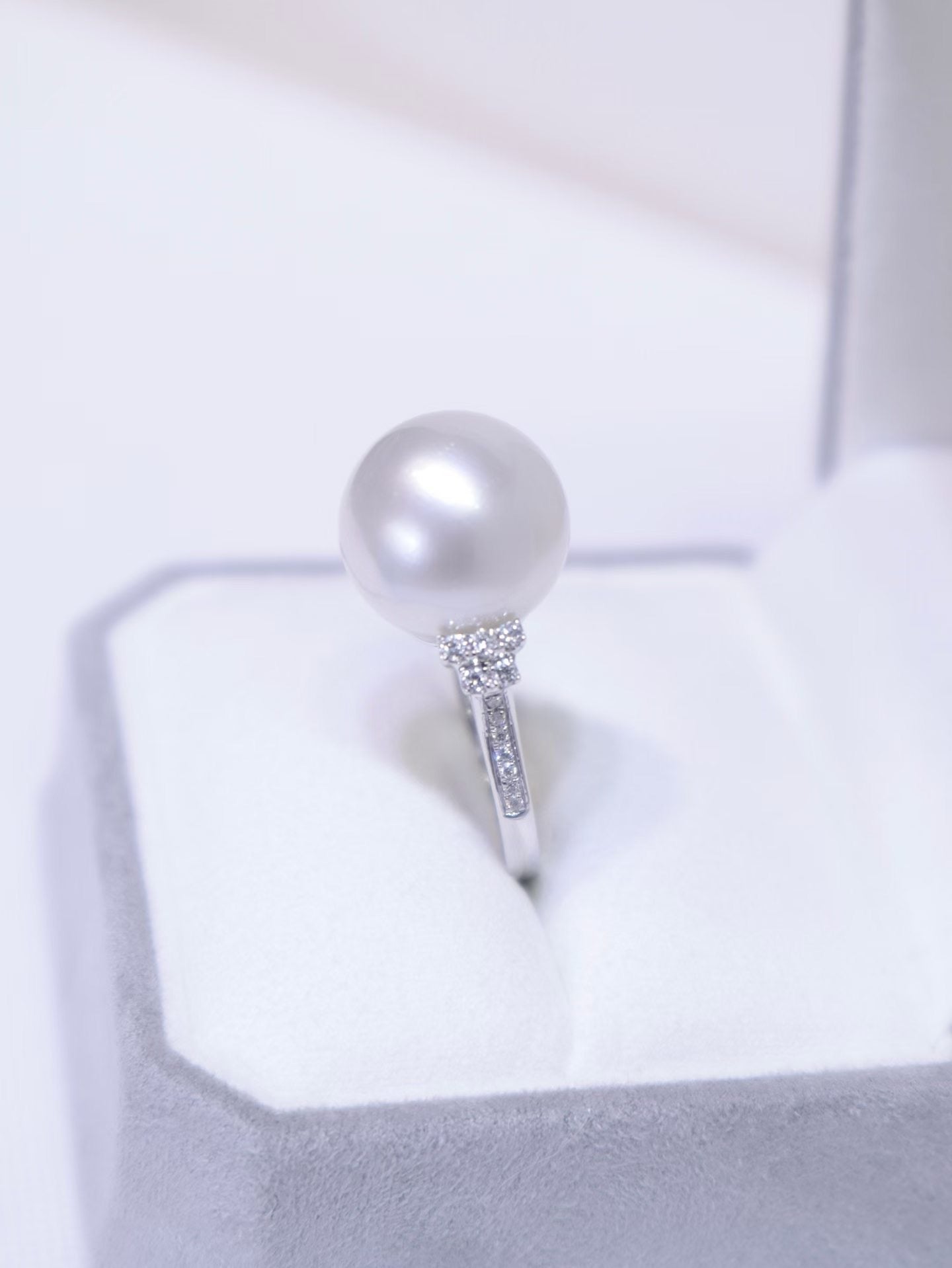 12.4mm Australian South Sea Pearl Ring in 18K White Gold with Diamond Accents