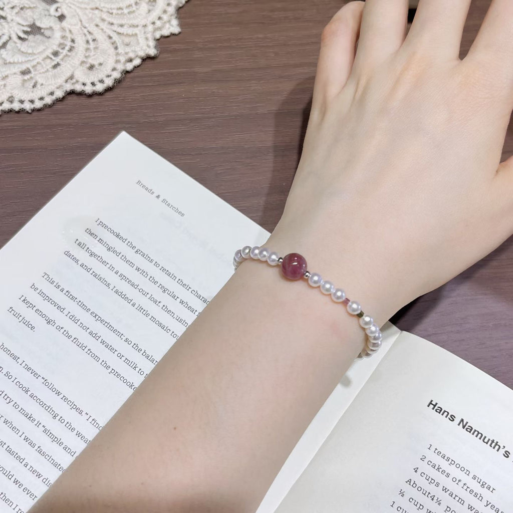 Natural Tourmaline and Freshwater Pearl Bracelet