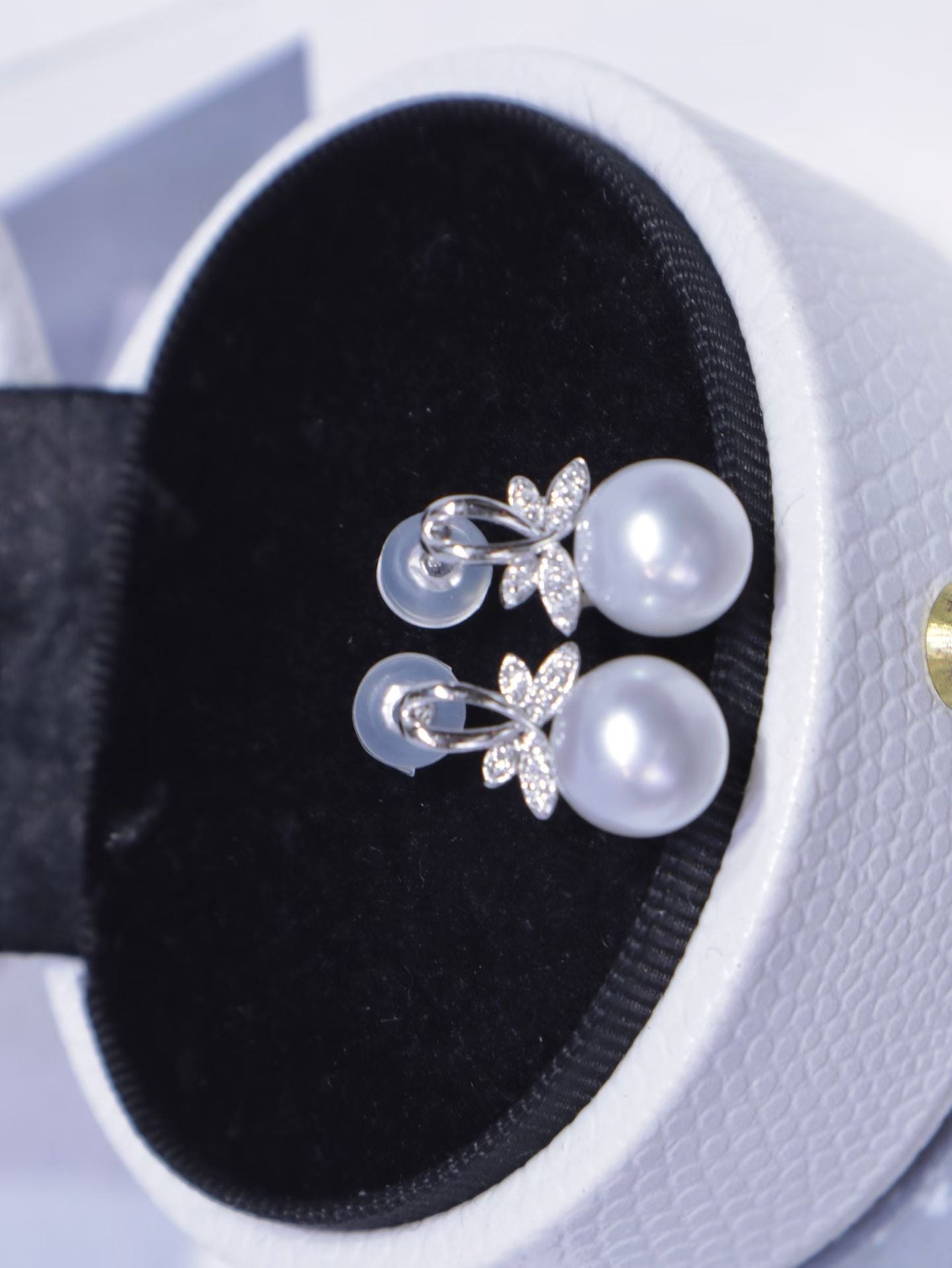 18K White Gold Diamond Butterfly Australian South Sea Pearl Stud Earrings